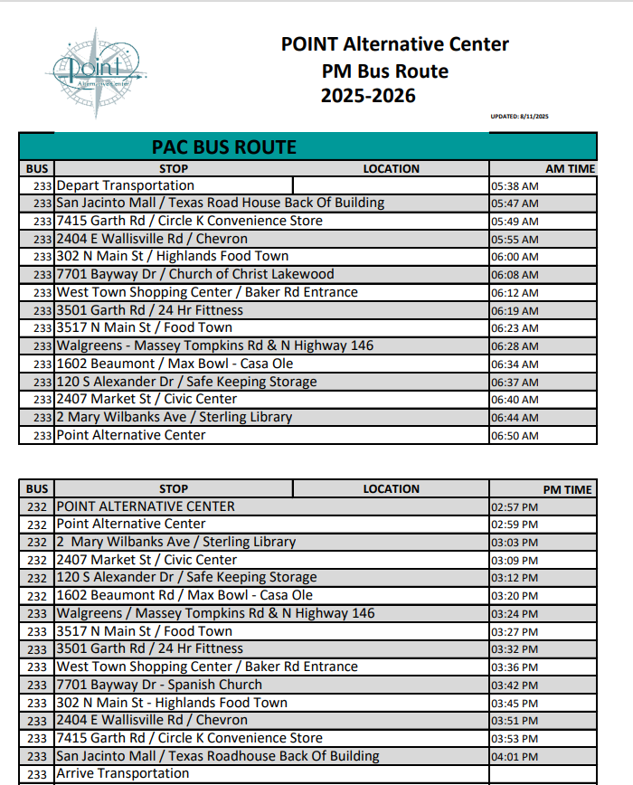 Bus schedule